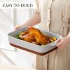 imageMALACASA Baking Dish 48 Qt Ceramic Casserole ampamp Lasagna Pan 9x13 Inch Deep Rectangular Oven Safe Dish with Handles for Baking Roasting Serving Khaki ampamp White  Series TaraGray and Khaki