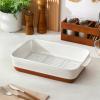 imageMALACASA Baking Dish 48 Qt Ceramic Casserole ampamp Lasagna Pan 9x13 Inch Deep Rectangular Oven Safe Dish with Handles for Baking Roasting Serving Khaki ampamp White  Series TaraWhite with Rack