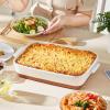 imageMALACASA Baking Dish 48 Qt Ceramic Casserole ampamp Lasagna Pan 9x13 Inch Deep Rectangular Oven Safe Dish with Handles for Baking Roasting Serving Khaki ampamp White  Series TaraKhaki White