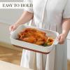 imageMALACASA Baking Dish 48 Qt Ceramic Casserole ampamp Lasagna Pan 9x13 Inch Deep Rectangular Oven Safe Dish with Handles for Baking Roasting Serving Khaki ampamp White  Series TaraWhite with Rack