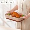 imageMALACASA Baking Dish 48 Qt Ceramic Casserole ampamp Lasagna Pan 9x13 Inch Deep Rectangular Oven Safe Dish with Handles for Baking Roasting Serving Khaki ampamp White  Series TaraPink and Khaki