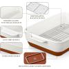 imageMALACASA Baking Dish 48 Qt Ceramic Casserole ampamp Lasagna Pan 9x13 Inch Deep Rectangular Oven Safe Dish with Handles for Baking Roasting Serving Khaki ampamp White  Series TaraWhite with Rack