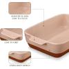 imageMALACASA Baking Dish 48 Qt Ceramic Casserole ampamp Lasagna Pan 9x13 Inch Deep Rectangular Oven Safe Dish with Handles for Baking Roasting Serving Khaki ampamp White  Series TaraPink and Khaki