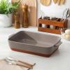 imageMALACASA Baking Dish 48 Qt Ceramic Casserole ampamp Lasagna Pan 9x13 Inch Deep Rectangular Oven Safe Dish with Handles for Baking Roasting Serving Khaki ampamp White  Series TaraBrown and Khaki