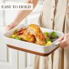 imageMALACASA Baking Dish 48 Qt Ceramic Casserole ampamp Lasagna Pan 9x13 Inch Deep Rectangular Oven Safe Dish with Handles for Baking Roasting Serving Khaki ampamp White  Series TaraKhaki White