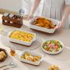 imageMALACASA Casserole Dishes for Oven Ceramic Baking Dishes Set of 3 Baking Pan Casserole Dish Set Rectangular Lasagna Pan Deep with Handles for Baking Khaki White 14513105 Series TARAWith Racks