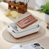 imageMALACASA Casserole Dishes for Oven Ceramic Baking Dishes Set of 3 Baking Pan Casserole Dish Set Rectangular Lasagna Pan Deep with Handles for Baking Khaki White 14513105 Series TARAWith Racks