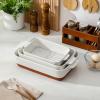imageMALACASA Casserole Dishes for Oven Ceramic Baking Dishes Set of 3 Baking Pan Casserole Dish Set Rectangular Lasagna Pan Deep with Handles for Baking Khaki White 14513105 Series TARAWith Racks