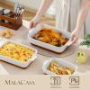 imageMALACASA Casserole Dishes for Oven Ceramic Baking Dishes Set of 3 Baking Pan Casserole Dish Set Rectangular Lasagna Pan Deep with Handles for Baking Khaki White 14513105 Series TARAWith Racks