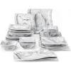 imageMALACASA Dinnerware Sets 30Piece Pink Plates and Bowls Sets for 6 Porcelain Dinnerware Set with Plates and Bowls Cups and Sacuers Square Dish Set Modern Dining Ware Set Series FloraMarble Grey