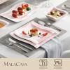 imageMALACASA Dinnerware Sets 30Piece Pink Plates and Bowls Sets for 6 Porcelain Dinnerware Set with Plates and Bowls Cups and Sacuers Square Dish Set Modern Dining Ware Set Series FloraPink