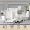 imageMALACASA Dinnerware Sets 30Piece Pink Plates and Bowls Sets for 6 Porcelain Dinnerware Set with Plates and Bowls Cups and Sacuers Square Dish Set Modern Dining Ware Set Series FloraIvory White