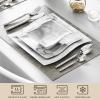 imageMALACASA Dinnerware Sets 30Piece Pink Plates and Bowls Sets for 6 Porcelain Dinnerware Set with Plates and Bowls Cups and Sacuers Square Dish Set Modern Dining Ware Set Series FloraMarble Grey