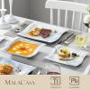 imageMALACASA Dinnerware Sets 30Piece Pink Plates and Bowls Sets for 6 Porcelain Dinnerware Set with Plates and Bowls Cups and Sacuers Square Dish Set Modern Dining Ware Set Series FloraBlue