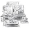 imageMALACASA Dinnerware Sets 30Piece Pink Plates and Bowls Sets for 6 Porcelain Dinnerware Set with Plates and Bowls Cups and Sacuers Square Dish Set Modern Dining Ware Set Series FloraMarble Grey