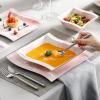 imageMALACASA Dinnerware Sets 30Piece Pink Plates and Bowls Sets for 6 Porcelain Dinnerware Set with Plates and Bowls Cups and Sacuers Square Dish Set Modern Dining Ware Set Series FloraPink