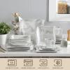 imageMALACASA Dinnerware Sets 30Piece Pink Plates and Bowls Sets for 6 Porcelain Dinnerware Set with Plates and Bowls Cups and Sacuers Square Dish Set Modern Dining Ware Set Series FloraMarble Grey