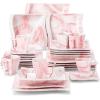 imageMALACASA Dinnerware Sets 30Piece Pink Plates and Bowls Sets for 6 Porcelain Dinnerware Set with Plates and Bowls Cups and Sacuers Square Dish Set Modern Dining Ware Set Series FloraPink