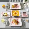 imageMALACASA Dinnerware Sets 30Piece Pink Plates and Bowls Sets for 6 Porcelain Dinnerware Set with Plates and Bowls Cups and Sacuers Square Dish Set Modern Dining Ware Set Series FloraPink
