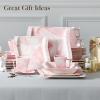imageMALACASA Dinnerware Sets 30Piece Pink Plates and Bowls Sets for 6 Porcelain Dinnerware Set with Plates and Bowls Cups and Sacuers Square Dish Set Modern Dining Ware Set Series FloraPink
