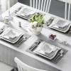 imageMALACASA Dinnerware Sets 30Piece Pink Plates and Bowls Sets for 6 Porcelain Dinnerware Set with Plates and Bowls Cups and Sacuers Square Dish Set Modern Dining Ware Set Series FloraMarble Grey