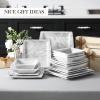 imageMALACASA Dinnerware Sets for 4 16Piece Square Plates and Bowls Sets Porcelain Kitchen Dishes Dinner Set with Dinner Plates Dessert Plates Soup Plates and Bowls Marble Grey Series Blance