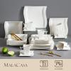 imageMALACASA Ivory White Dinnerware  60 Piece Porcelain Set for 12 Includes Plates Bowls Cups Saucers  Square Plates  Flora Series