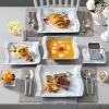 imageMALACASA Ivory White Dinnerware Set 12 Pieces  Porcelain Dinner Plates Dessert Plates and Bowls Square Flora PatternBlue