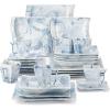 imageMALACASA Ivory White Dinnerware Set 12 Pieces  Porcelain Dinner Plates Dessert Plates and Bowls Square Flora PatternBlue