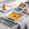 imageMALACASA Ivory White Dinnerware Set 12 Pieces  Porcelain Dinner Plates Dessert Plates and Bowls Square Flora PatternBlue