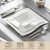 imageMALACASA Ivory White Dinnerware Set 12 Pieces  Porcelain Dinner Plates Dessert Plates and Bowls Square Flora PatternIvory White