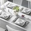 imageMALACASA Ivory White Dinnerware Set 12 Pieces  Porcelain Dinner Plates Dessert Plates and Bowls Square Flora PatternMarble Grey