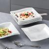 imageMALACASA Pasta Bowls 24 OZ Porcelain Salad Bowls Set of 6 Square Pasta Bowls Shallow Plates Serving Bowls for Ramen Salad and Pasta Marble Grey Series Flora