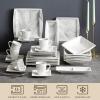 imageMALACASA Plates and Bowls Sets 12Piece Porcelain Dinnerware Sets for 4 Square Plates and Bowls for Dessert Salad and Soup Ceramic Dishes Dining Dishware Set Marble Grey Series BlanceBLANCE  Marble