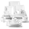 imageMALACASA Plates and Bowls Sets 12Piece Porcelain Dinnerware Sets for 4 Square Plates and Bowls for Dessert Salad and Soup Ceramic Dishes Dining Dishware Set Marble Grey Series BlanceBLANCE  White