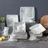 imageMALACASA Plates and Bowls Sets 12Piece Porcelain Dinnerware Sets for 4 Square Plates and Bowls for Dessert Salad and Soup Ceramic Dishes Dining Dishware Set Marble Grey Series BlanceBLANCE  Marble