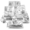 imageMALACASA Plates and Bowls Sets 12Piece Porcelain Dinnerware Sets for 4 Square Plates and Bowls for Dessert Salad and Soup Ceramic Dishes Dining Dishware Set Marble Grey Series BlanceBLANCE  Marble