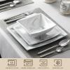 imageMALACASA Plates and Bowls Sets 12Piece Porcelain Dinnerware Sets for 4 Square Plates and Bowls for Dessert Salad and Soup Ceramic Dishes Dining Dishware Set Marble Grey Series BlanceBLANCE  Marble