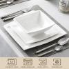 imageMALACASA Plates and Bowls Sets 12Piece Porcelain Dinnerware Sets for 4 Square Plates and Bowls for Dessert Salad and Soup Ceramic Dishes Dining Dishware Set Marble Grey Series BlanceBLANCE  White