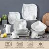 imageMALACASA Plates and Bowls Sets 12Piece Porcelain Dinnerware Sets for 4 Square Plates and Bowls for Dessert Salad and Soup Ceramic Dishes Dining Dishware Set Marble Grey Series BlanceELVIRA  Marble