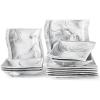 imageMALACASA 12 Piece Porcelain Dinnerware Set Marble Grey Square Plates and Bowls Dinnerware Sets for 6 Modern Dining Ware Set Series Flora