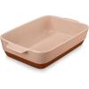 imageMALACASA Baking Dish 48 Qt Ceramic Casserole ampamp Lasagna Pan 9x13 Inch Deep Rectangular Oven Safe Dish with Handles for Baking Roasting Serving Khaki ampamp White  Series TaraPink and Khaki