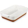 imageMALACASA Baking Dish 48 Qt Ceramic Casserole ampamp Lasagna Pan 9x13 Inch Deep Rectangular Oven Safe Dish with Handles for Baking Roasting Serving Khaki ampamp White  Series TaraKhaki White