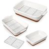 imageMALACASA Casserole Dishes for Oven Ceramic Baking Dishes Set of 3 Baking Pan Casserole Dish Set Rectangular Lasagna Pan Deep with Handles for Baking Khaki White 14513105 Series TARAWith Racks
