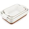 imageMALACASA Casserole Dishes for Oven Ceramic Baking Dishes Set of 3 Baking Pan Casserole Dish Set Rectangular Lasagna Pan Deep with Handles for Baking Khaki White 14513105 Series TARAWithout Racks