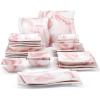 imageMALACASA Dinnerware Sets 30Piece Pink Plates and Bowls Sets for 6 Porcelain Dinnerware Set with Plates and Bowls Cups and Sacuers Square Dish Set Modern Dining Ware Set Series FloraPink