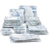 imageMALACASA Ivory White Dinnerware Set 12 Pieces  Porcelain Dinner Plates Dessert Plates and Bowls Square Flora PatternBlue