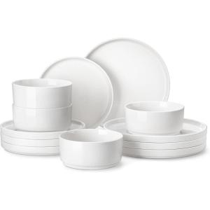 imageMALACASA 24 Pieces Porcelain Dinnerware Set Modern White Dish Set for 6 Premium Serving Plates and Bowls Sets Chip and Scratch Resistant Dishware Sets Kitchen Dishes Dining Ware Set Series LEAHIvory White