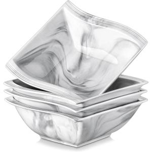 imageMALACASA 30 OZ Cereal Bowls Porcelain Kitchen Bowls Set of 4 Square Soup Bowls for Kitchen Marble Grey Serving Bowls for Dessert Oatmeal Soup Microwave ampamp Dishwasher Safe Series Flora