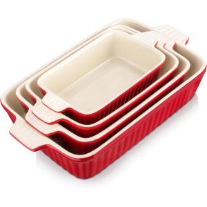 imageMALACASA Bakeware Set of 4 Porcelain Baking Pans Set for Oven Casserole Dish Ceramic Rectangular Baking Dish Lasagna Pans for Cooking Cake Kitchen Green 94quot111quot122quot147quot Series BAKEBAKERed